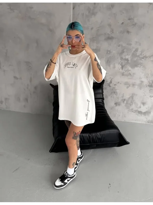 Lushiowear Kadın Kısa Kol Tişört Bisiklet Yaka Filistin Poşülü Baskılı T-Shirt - Beyaz