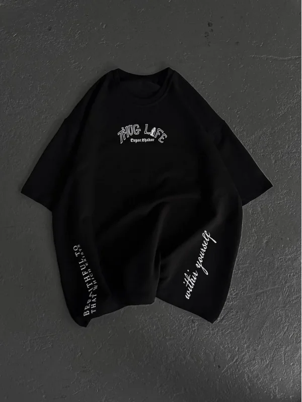 Lushiowear Kadın Kısa Kol Tişört Bisiklet Yaka Filistin Poşülü Baskılı T-Shirt - Siyah