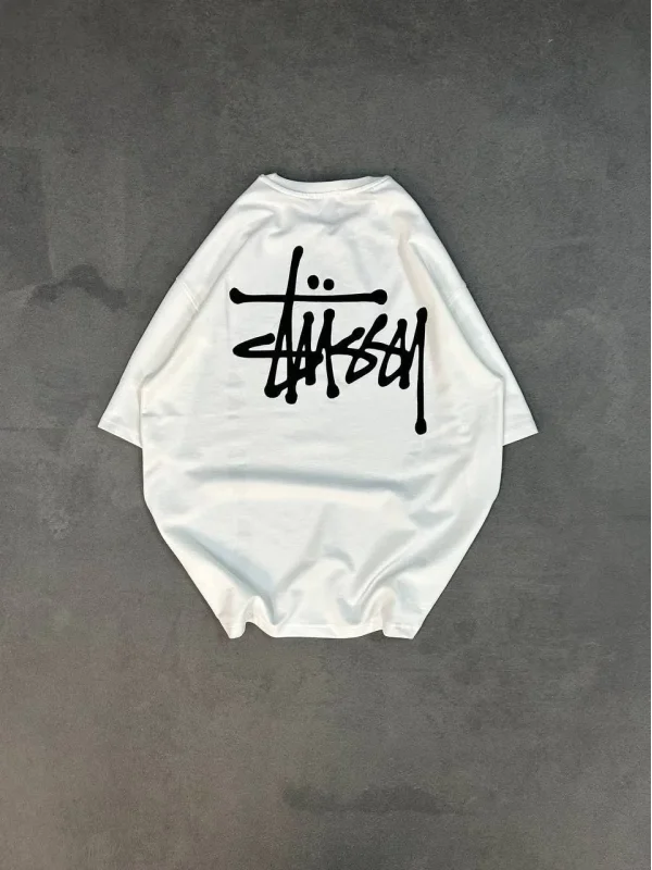 Lushiowear kadın Bisiklet Yaka Baskılı Oversize  Kısa kol T-Shirt - Beyaz