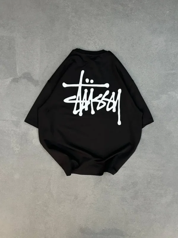 Lushiowear kadın Bisiklet Yaka Baskılı Oversize  Kısa kol T-Shirt - Siyah