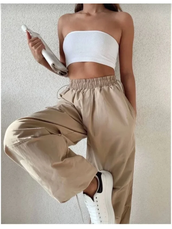 Lushiowear Kadın Cepli Paraşut Pantolon - Bej