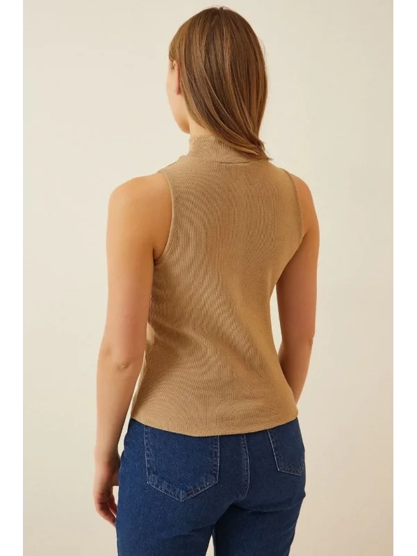 Lushiowear Kadın Full Likralı Fitilli Kaşkorse Body - Camel