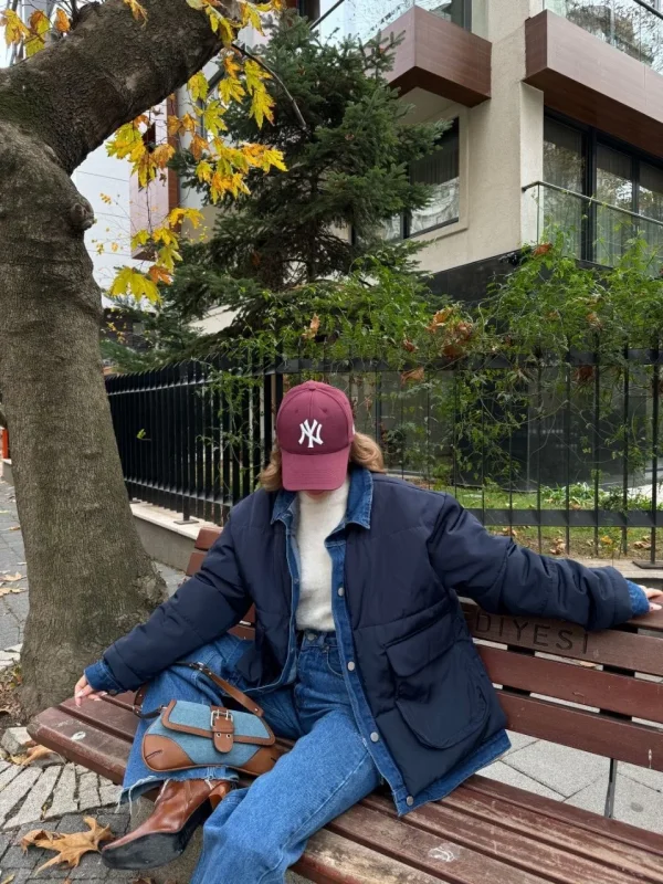 Lushiowear Kadın Jeans Detaylı Cıtcıtlı Ceket Mont - Lacivert