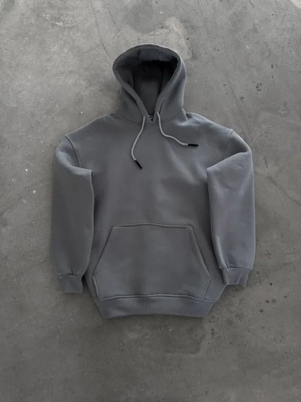 Lushiowear Kadın Kapüşonlu Kanguru Cepli 3 İplik Pamuklu Oversize Hoodie Sweatshirt -  Boyalı Gri