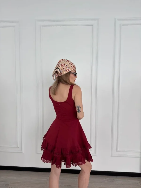 Lushiowear Kadın Mini Askılı Elbise - Bordo