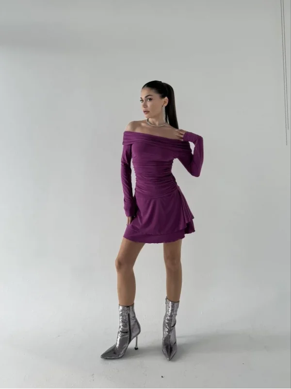 Lushiowear Kadın Mını Fırfırlı Elbise - Pembe