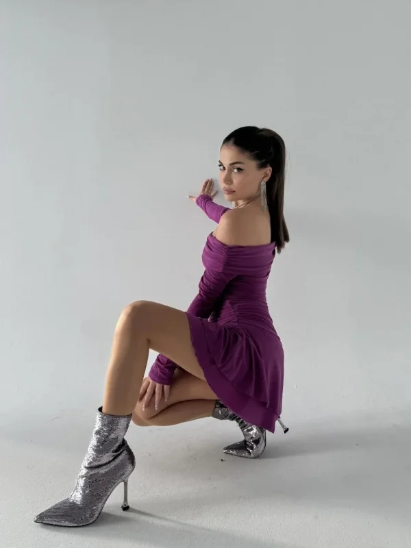 Lushiowear Kadın Mını Fırfırlı Elbise - Pembe