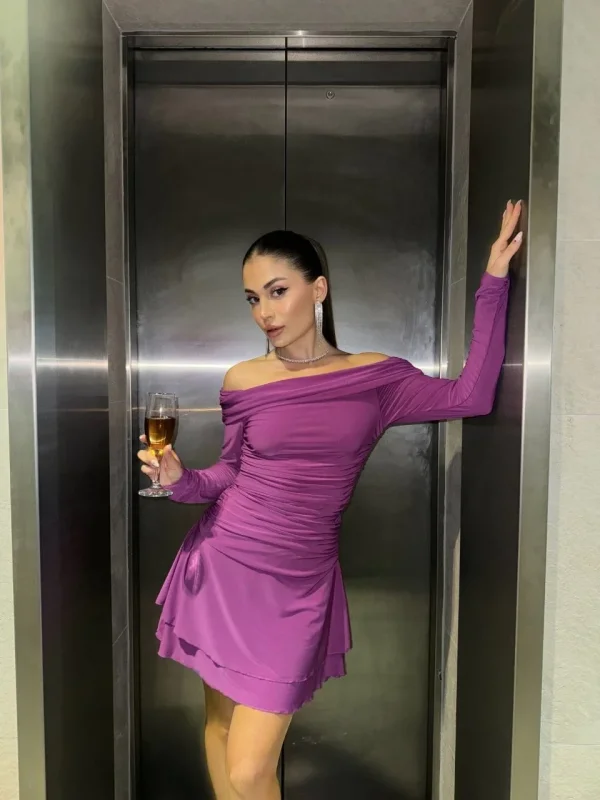 Lushiowear Kadın Mını Fırfırlı Elbise - Pembe