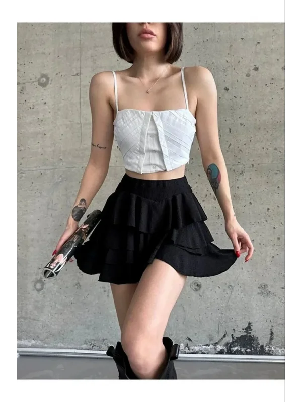 Lushiowear Kadın Mykonos Mini Etek - Siyah