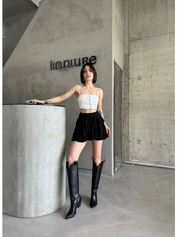 Lushiowear Kadın Mykonos Mini Etek - Siyah