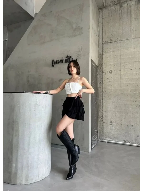 Lushiowear Kadın Mykonos Mini Etek - Siyah