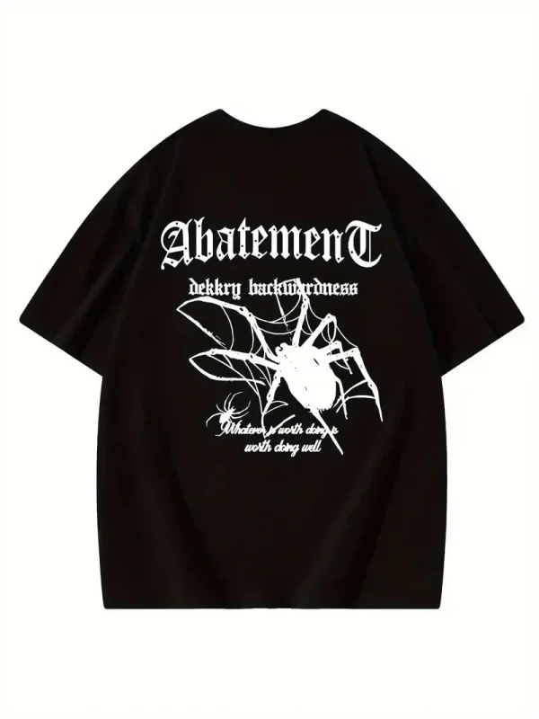Lushiowear Kadın Tişört Örümcek Baskılı Bisiklet Yaka T-shirt - Siyah