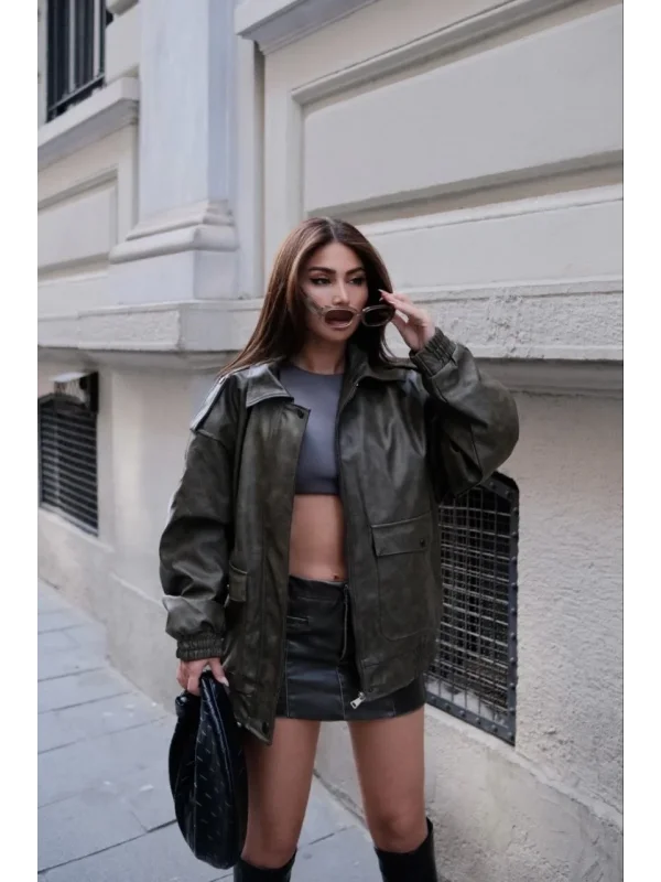 Lushiowear Kadın Suni Deri Pilot Ceket