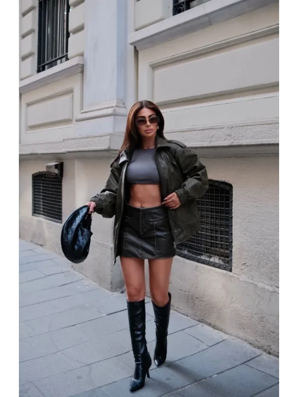 Lushiowear Kadın Suni Deri Pilot Ceket