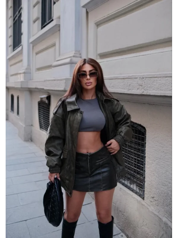 Lushiowear Kadın Suni Deri Pilot Ceket