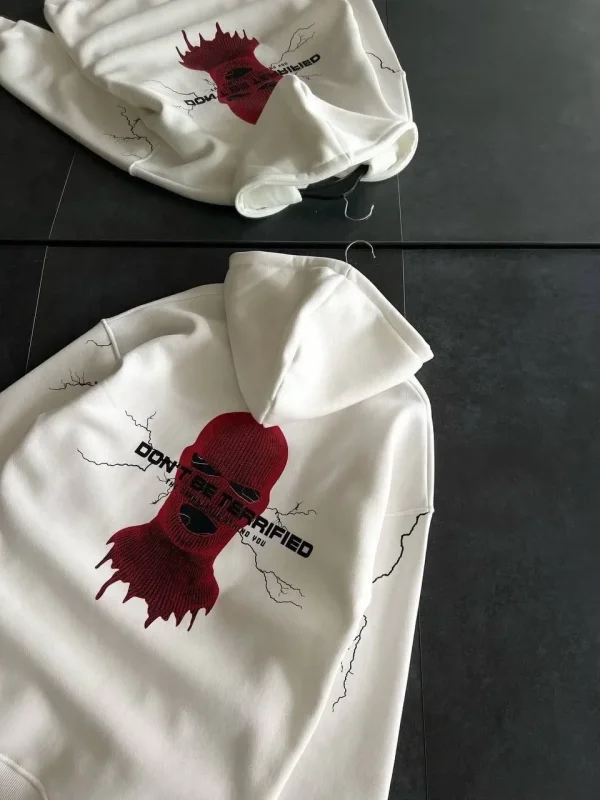 Lushiowear Kadın Kapüşonlu Kanguru Cepli Sweatshirt 3 İplik Pamuklu Baskılı Hoodie - Beyaz
