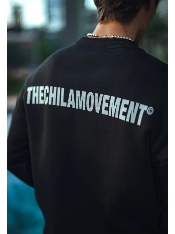 Lushiowear Erkek 3 iplik Pamuklu Bisiklet Yaka Oversize Baskılı SweatShirt - Siyah