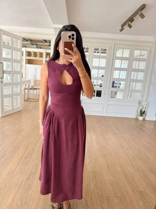 Lushiowear Kolsuz Uzun Kabardin Elbise - Bordo