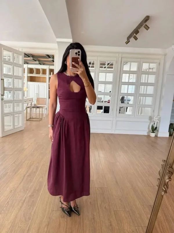 Lushiowear Kolsuz Uzun Kabardin Elbise - Bordo