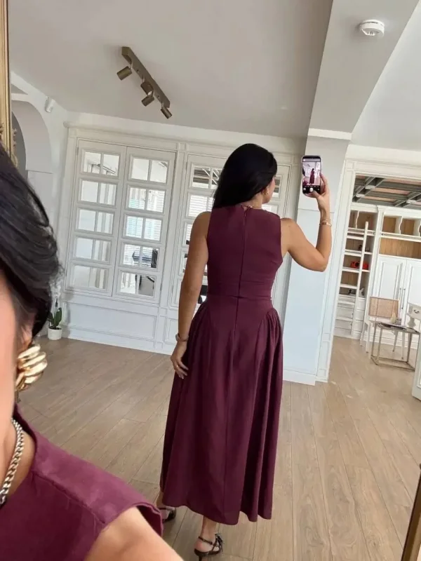 Lushiowear Kolsuz Uzun Kabardin Elbise - Bordo