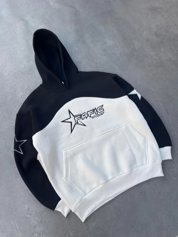 Lushiowear Kadın 3 İplik Pamuklu Parçalı Nakış İşlemelı Kapüşonlu SweatShirt Hoodie - Siyah