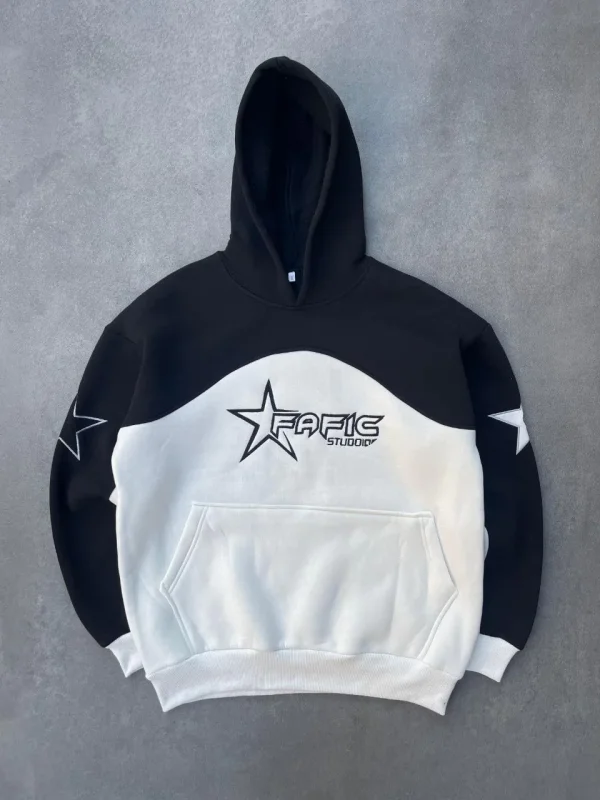 Lushiowear Kadın 3 İplik Pamuklu Parçalı Nakış İşlemelı Kapüşonlu SweatShirt Hoodie - Siyah