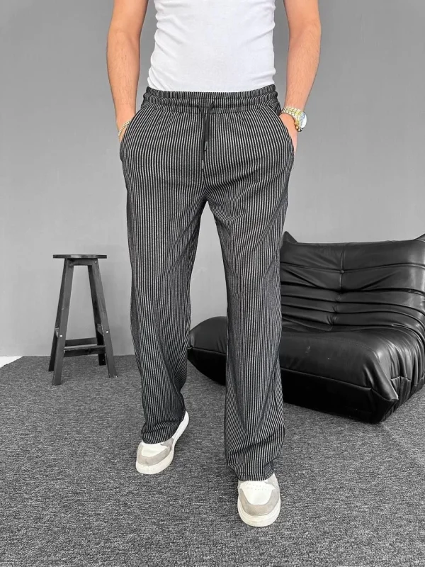 Lushiowear Su Yolu Çizgili Cepli Pantolon - Siyah
