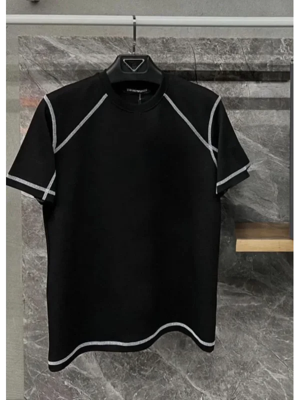 Lushiowear Erkek Tişört Karoyaka Dikişli Oversize T-Shirt - Siyah