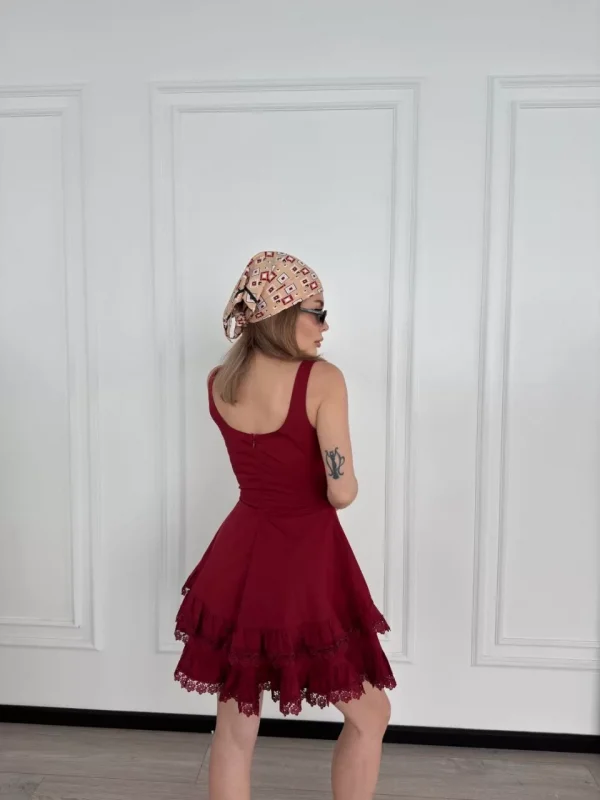 Mini Askılı Elbise - Bordo