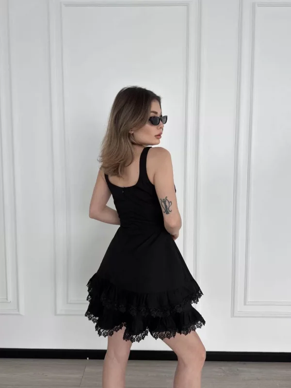 Mini Askılı Elbise - Siyah