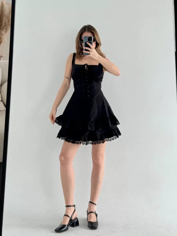 Mini Askılı Elbise - Siyah