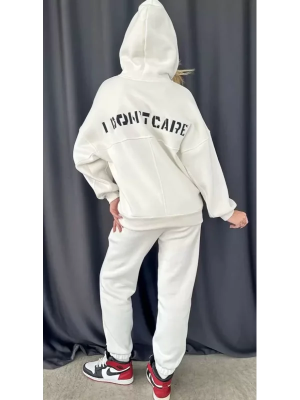 Nakış İşlemeli Üç İplik Sweat Takım- Beyaz