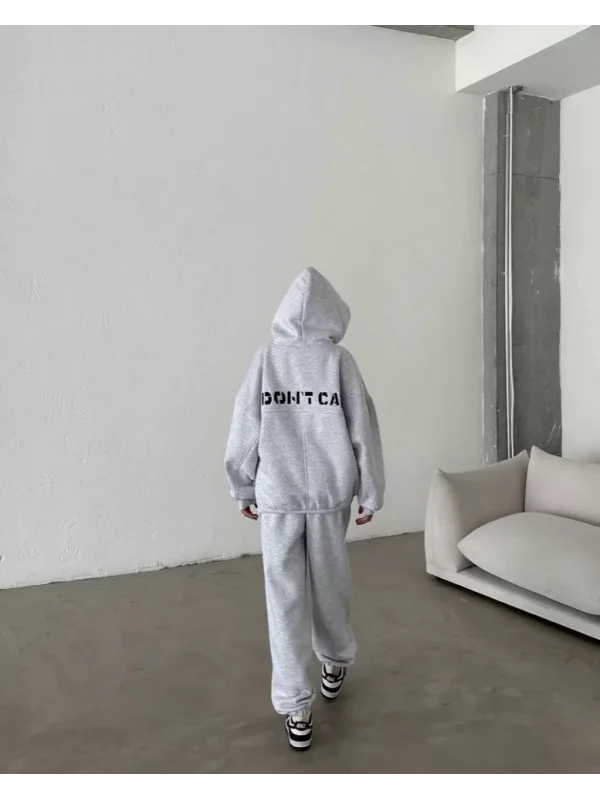 Nakış İşlemeli Üç İplik Sweat Takım- Gri