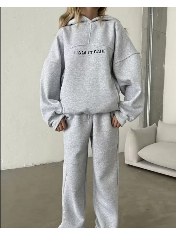 Nakış İşlemeli Üç İplik Sweat Takım- Gri