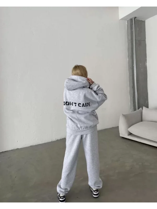 Nakış İşlemeli Üç İplik Sweat Takım- Gri