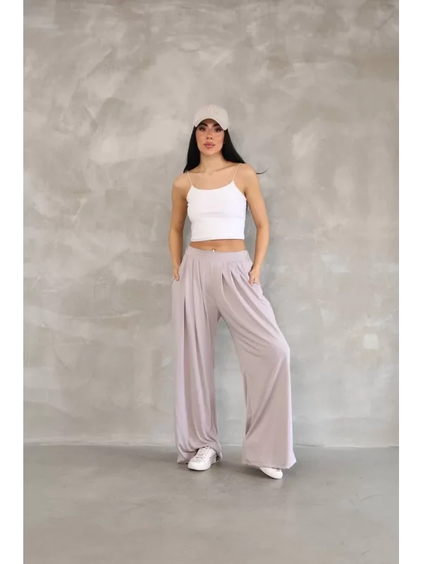 Osy Modal Yumuşak Dokulu Kadın Kumaş Boru Paça Salaş Eşofman - Bej