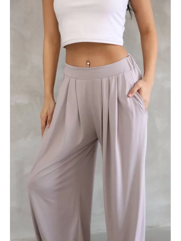 Osy Modal Yumuşak Dokulu Kadın Kumaş Boru Paça Salaş Eşofman - Bej