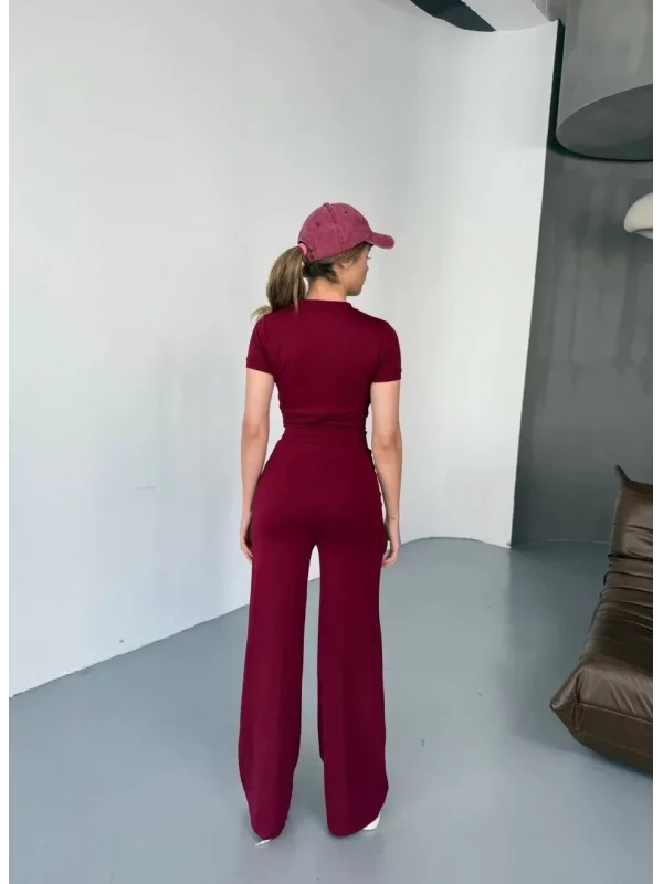 Osy Modal Yumuşak Dokulu Kumaş Nakış işlemeli Rahat Bol Paça Eşofman Pantalon - Bordo