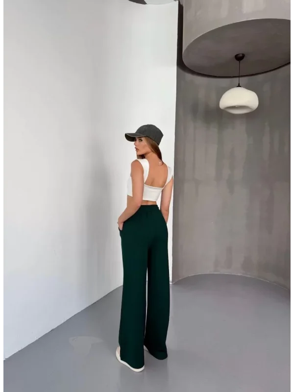 Osy Modal Yumuşak Dokulu Kumaş Nakış işlemeli Rahat Bol Paça Eşofman Pantalon - Yeşil