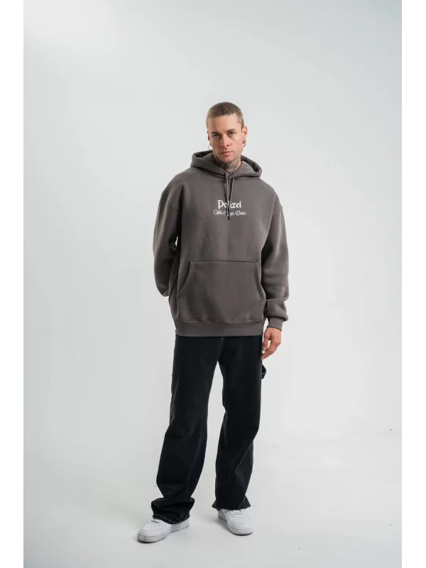 Üç İplik Kapşonlu Dijital Patchli SweatShirt - Füme