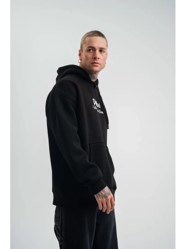 Üç İplik Kapşonlu Dijital Patchli SweatShirt - Siyah