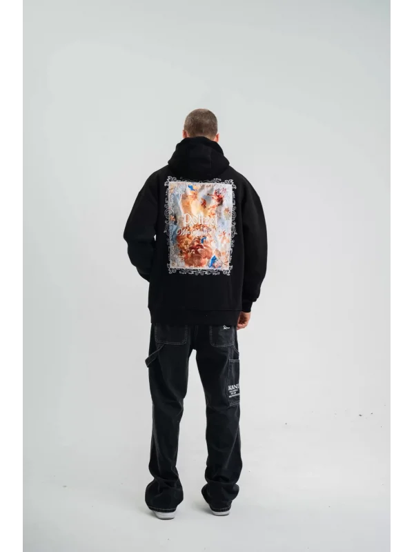 Üç İplik Kapşonlu Dijital Patchli SweatShirt - Siyah