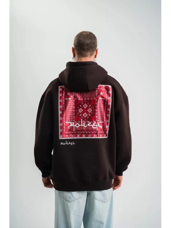 Double Oversize Kapşonlu Dijital Patchli SweatShirt - Kahve