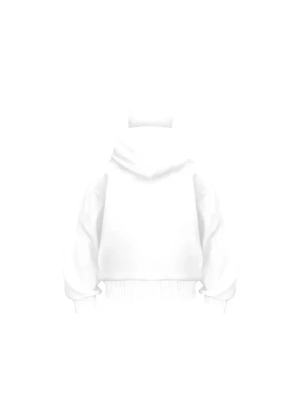 Samuray Ninja Çift Kapşonlu ZIP Fermuarlı Kanguru Çepli Tam Fermuarlı Hoodie Swetshirt - Beyaz