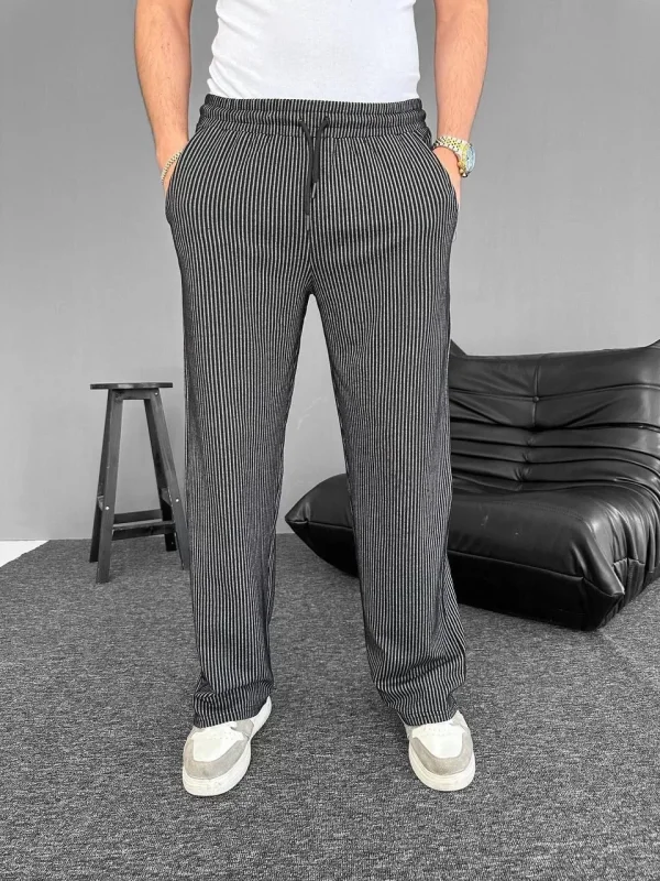 Su Yolu Çizgili Cepli Pantalon - Siyah