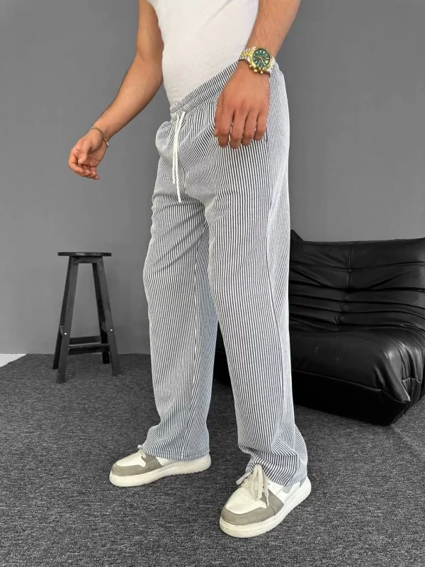 Su Yolu Çizgili Cepli Pantalon Yazlık - Gri