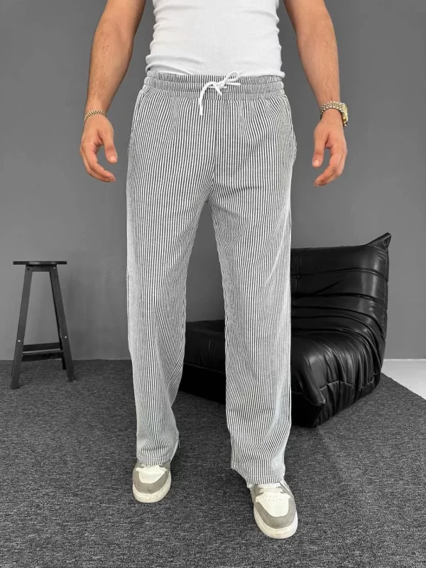 Su Yolu Çizgili Cepli Pantalon Yazlık - Gri