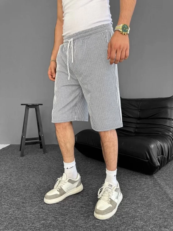 Su Yolu Çizgili Ön Arka Cepli Şort Yazlık Nefes Alabilir - Gri