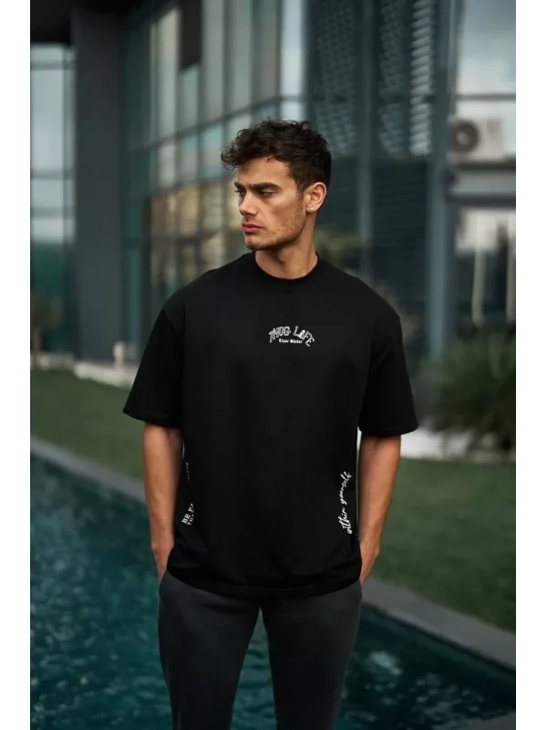 Unisex Baskılı Oversize T-Shirt - Siyah