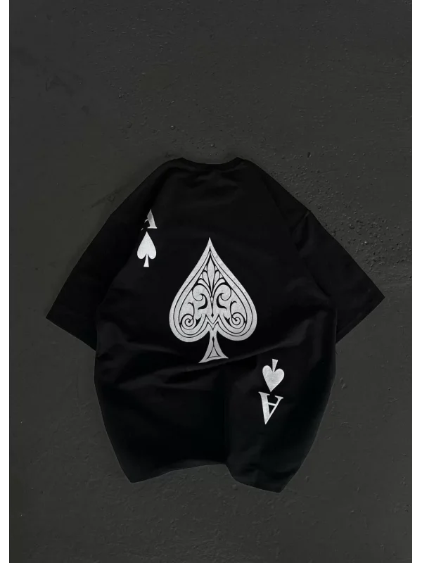 Unisex Bisiklet Yaka Baskılı Oversize T-Shirt - Siyah